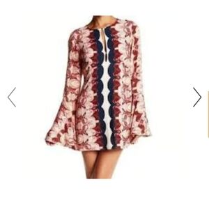 Free People "Ossie Vibes" Rose and Navy Floral Bell-Sleeve Mini Dress
